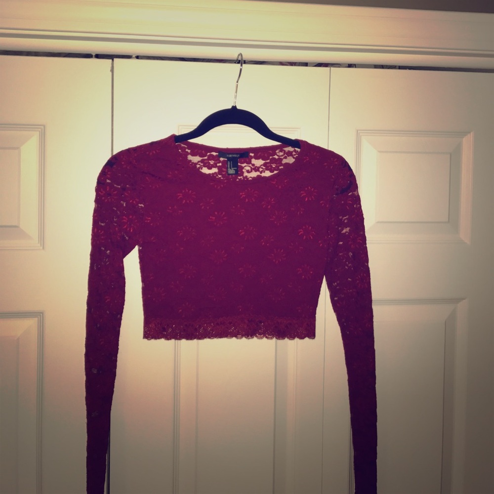 Cropped red lace top
